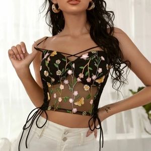 Floral Mesh Bustier Top